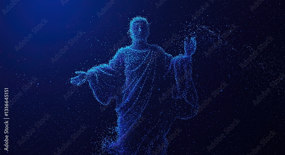 Fototapeta premium Divine Abstract: Glowing Blue Particles Forming a Mystical Figure 
