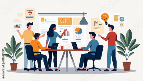 Creative Professionals Brainstorming Inventive Concepts Using Modern Technology in Collaborative Workspace Environment
