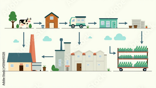 Dairy Production Process from Farm to Factory to Supermarket Shelves