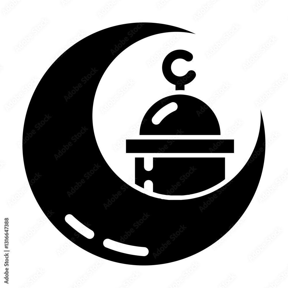 crescent moon and mosque