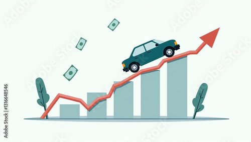 Financial Growth Concept with Car on Upward Arrow Graph