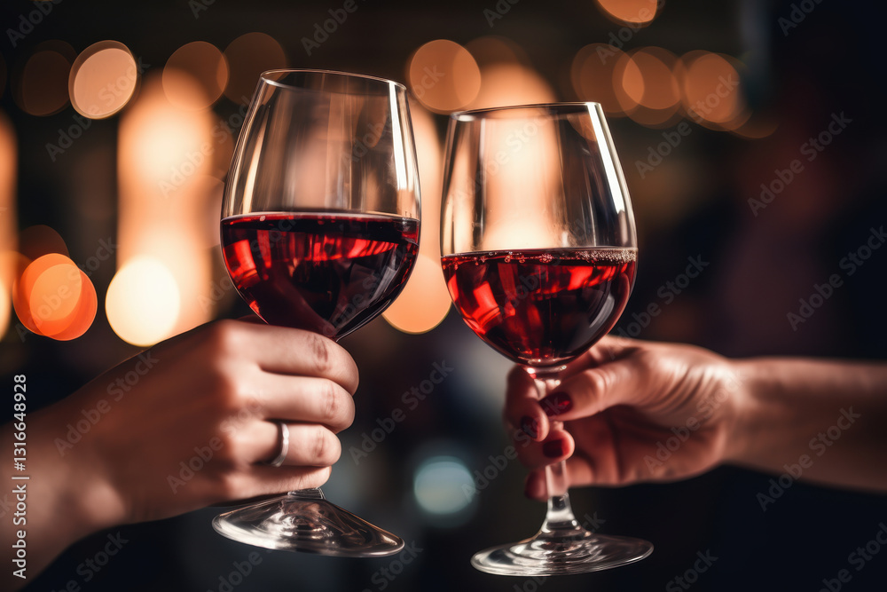 Two people are holding wine glasses and toasting to each other Two people are holding wine glasses and toasting to each other