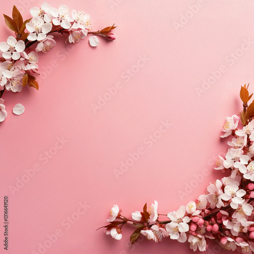 Cherry blossoms bloom against a soft pink background, reflecting the serene beauty of spring. With copy space, it’s perfect for cards, Mother’s Day, and weddings.