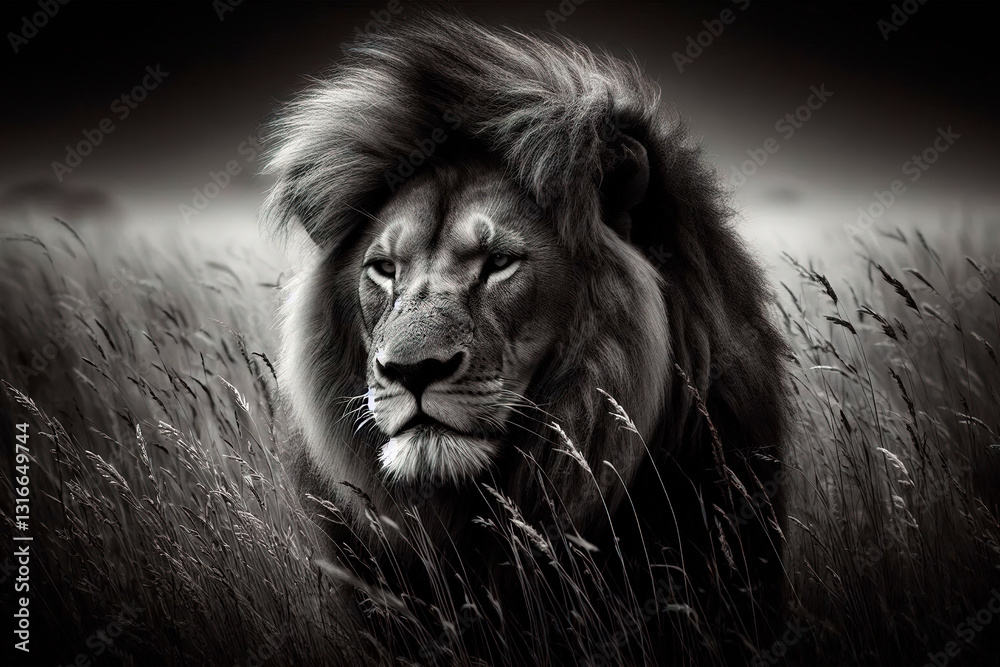 Naklejka premium black and white photo of lion