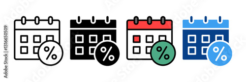 Discount Calendar Icon Set Multiple Style Collection