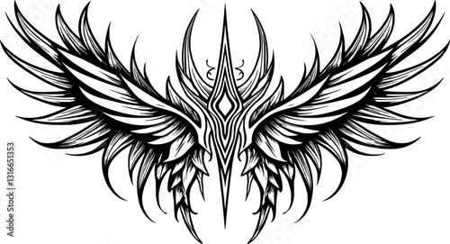  neo tribal sigilisms with a sharp, stiff touch. Symmetrical shape Cyber ​​Gothic Element vector design pattern in abstract black color