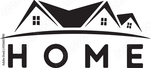 Sleek real estate logo featuring pitched rooftops and tree