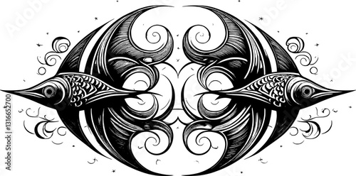 neo tribal sigilisms with a sharp, stiff touch. Symmetrical shape Cyber ​​Gothic Element vector design pattern in abstract black color