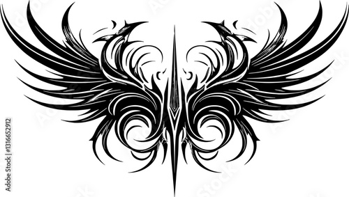  neo tribal sigilisms with a sharp, stiff touch. Symmetrical shape Cyber ​​Gothic Element vector design pattern in abstract black color