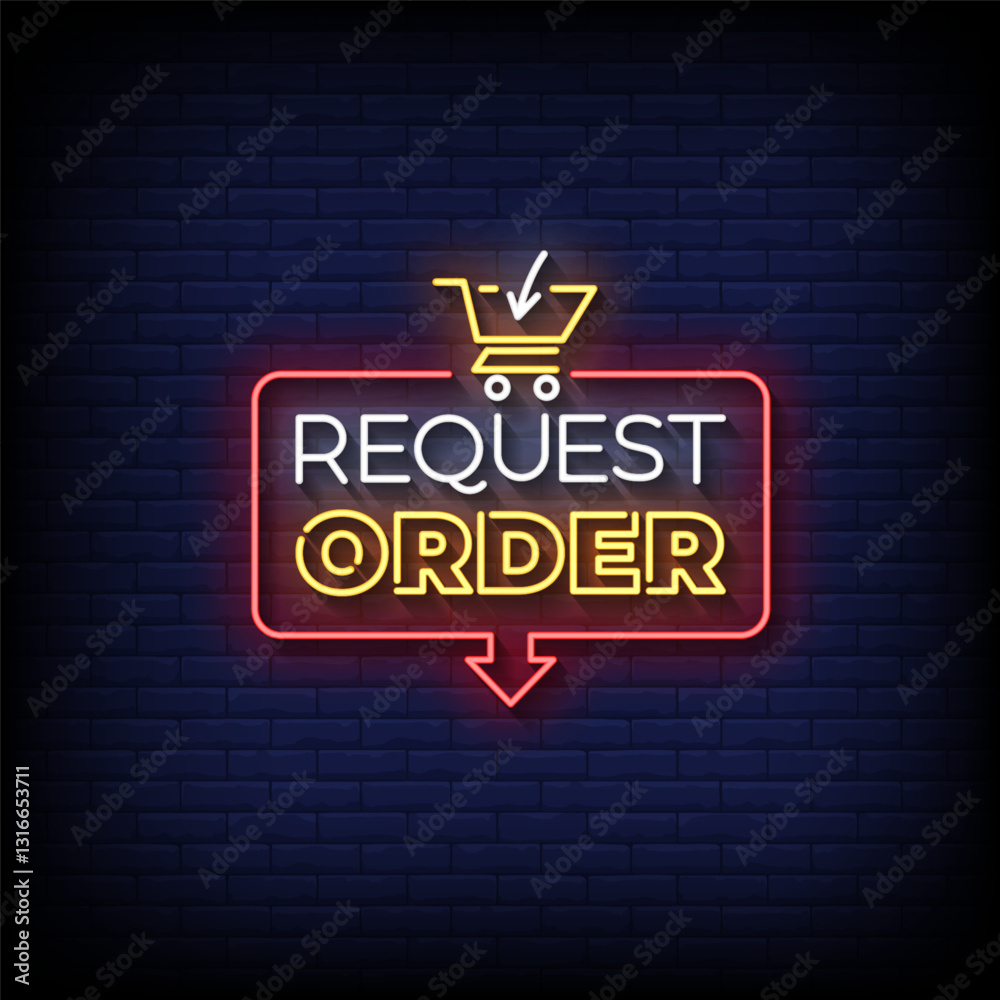 Obraz premium request order neon sign with brick wall background vector