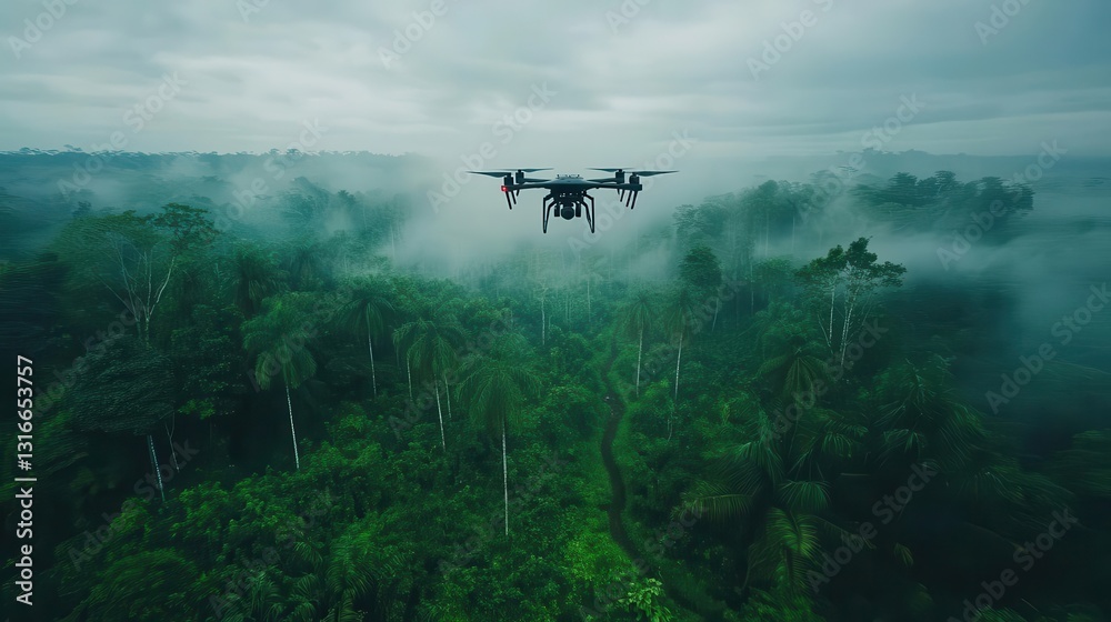Fototapeta premium AIpowered drones monitoring deforestation and tracking illegal logging activities, Conservation, Techdriven and impactful