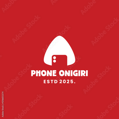 onigiri with smartphone logo design modern concept
