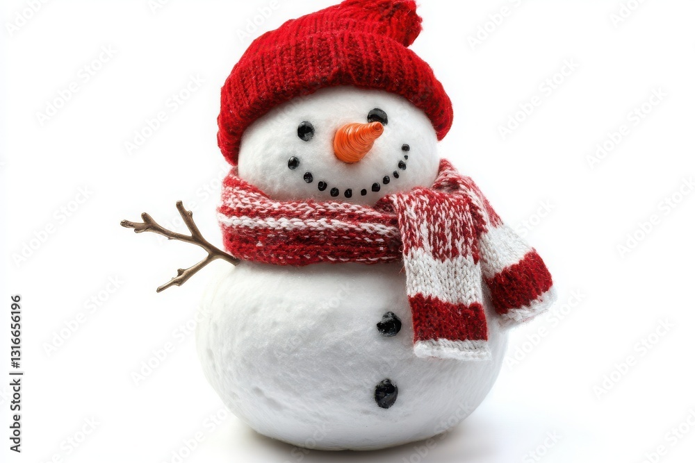 Snowman with red hat isolated on white or white background. Snowman with red hat isolated on white or white background.