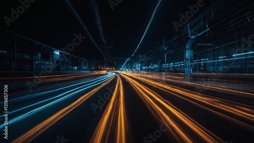 The glowing lines create a sense of speed and movement against a dark background