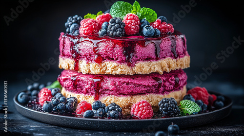 Freshly baked pie with mixed berries, dessert photography photo