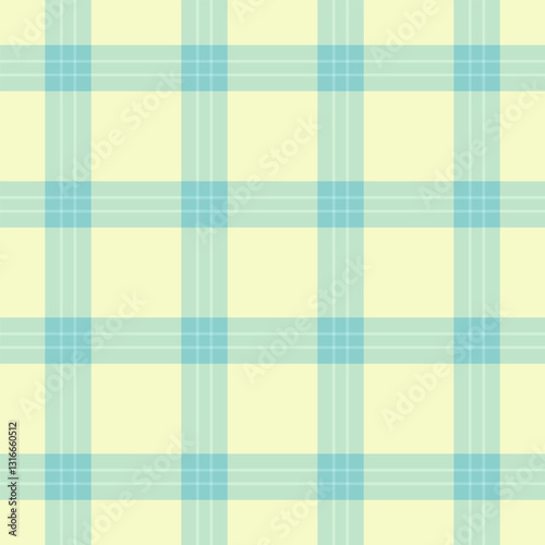 Uniform vector textile fabric, living room check background pattern. Everyday plaid texture tartan seamless in light and teal colors.
