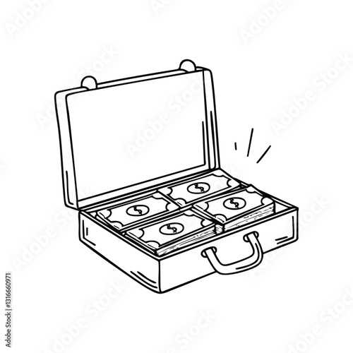 A briefcase slightly open, revealing neatly stacked money inside