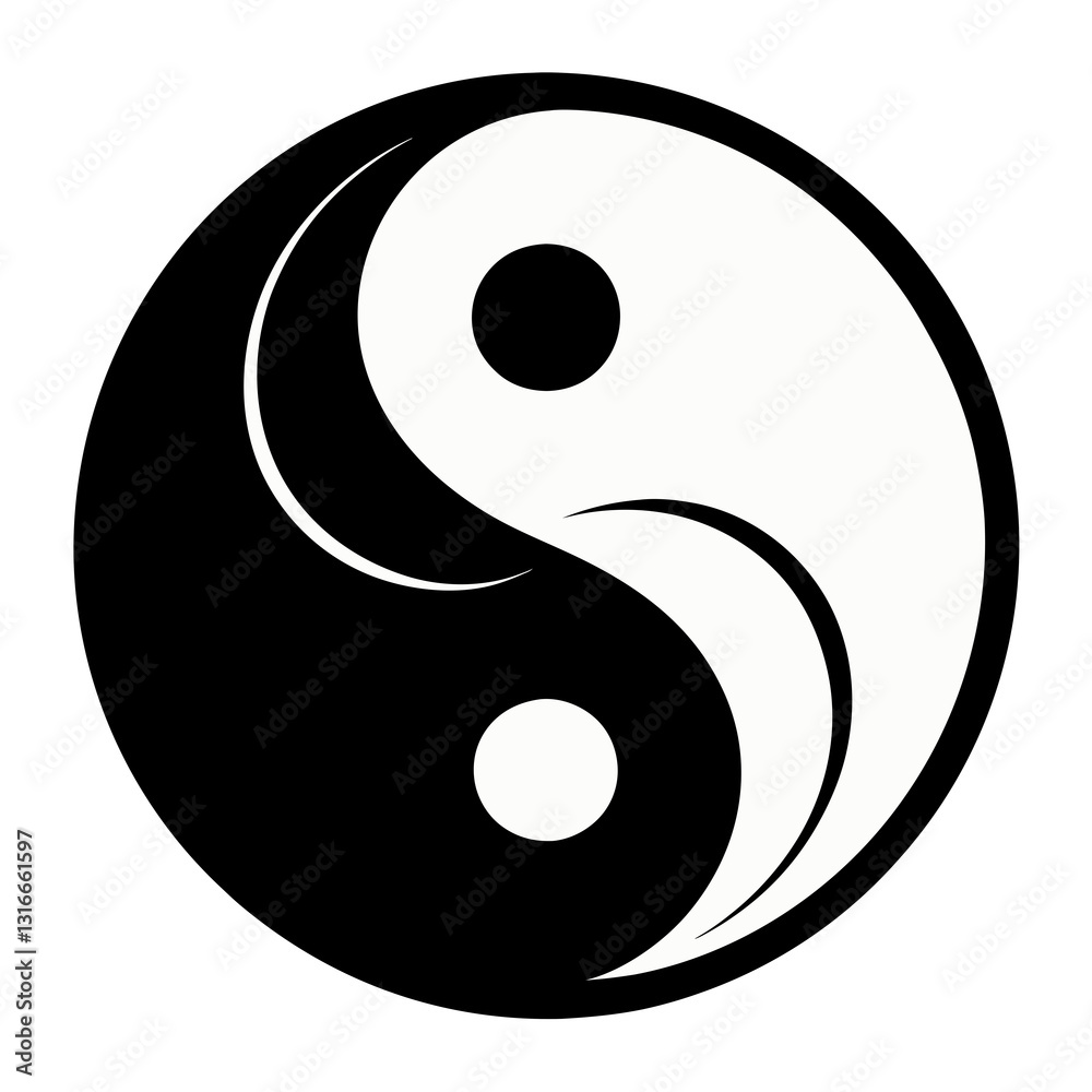 A black and white yin-yang symbol is centered against a light background, representing balance and harmony A black and white yin-yang symbol is centered against a light background, representing balance and harmony