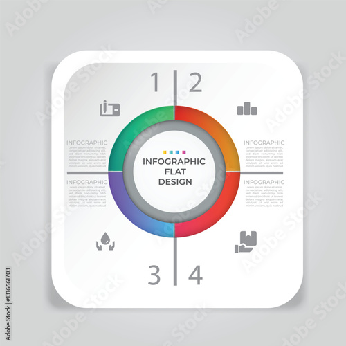 Flat infographic design; four sections, grey background