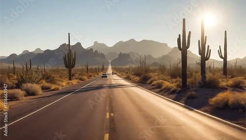 Driving Scenic Arizona Highway Through Desert Landscape at Sunrise