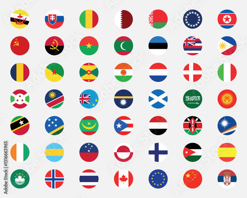 National flags in circle shape. National flags set. World flags. Flags of countries