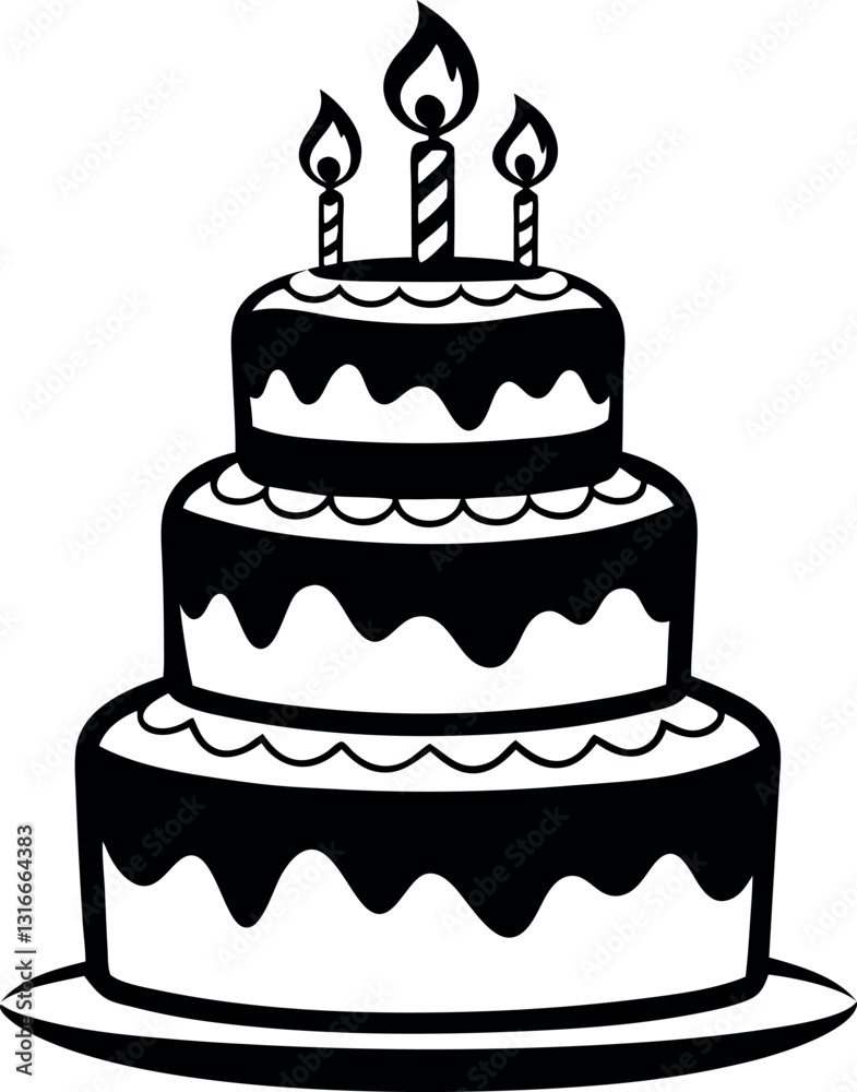 Birthday cake with candles vector silhouette line art Generative AI Birthday cake with candles vector silhouette line art Generative AI