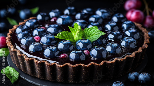 Baked berry pie ready for serving, food photography image photo