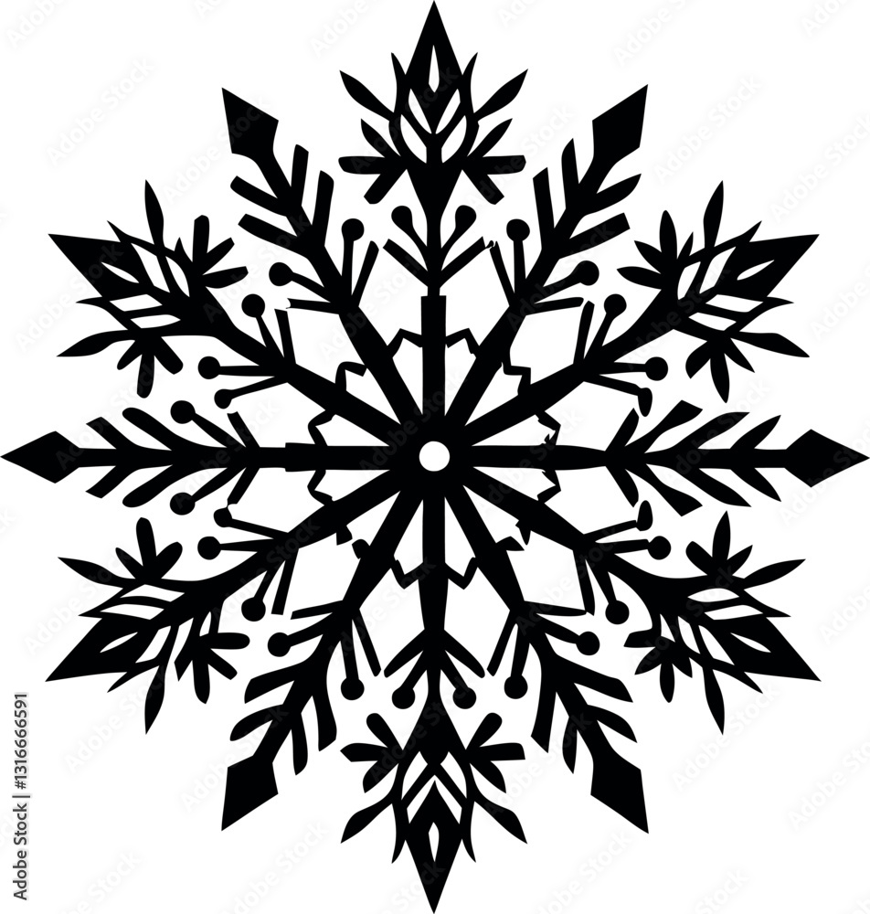 Snowflake vector silhouette line art Generative AI Snowflake vector silhouette line art Generative AI