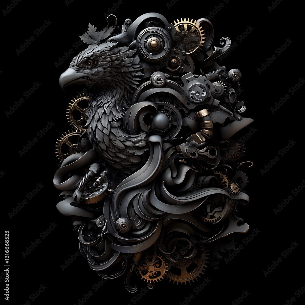 Steampunk Eagle: Mechanical Avian Art. Steampunk Eagle: Mechanical Avian Art.