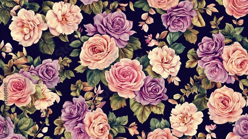 Wallpaper Mural Seamless floral background with vibrant and colorful flowers, perfect for wallpaper, textile design, and decorative patterns. Torontodigital.ca