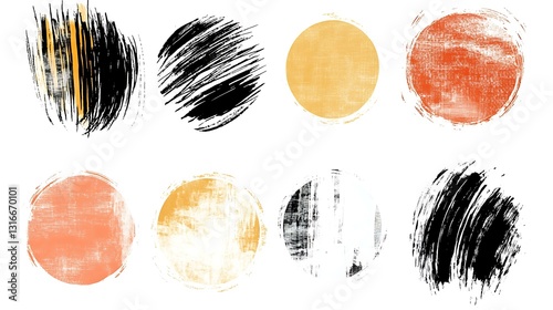 Circular brush strokes with varied textures and opacity