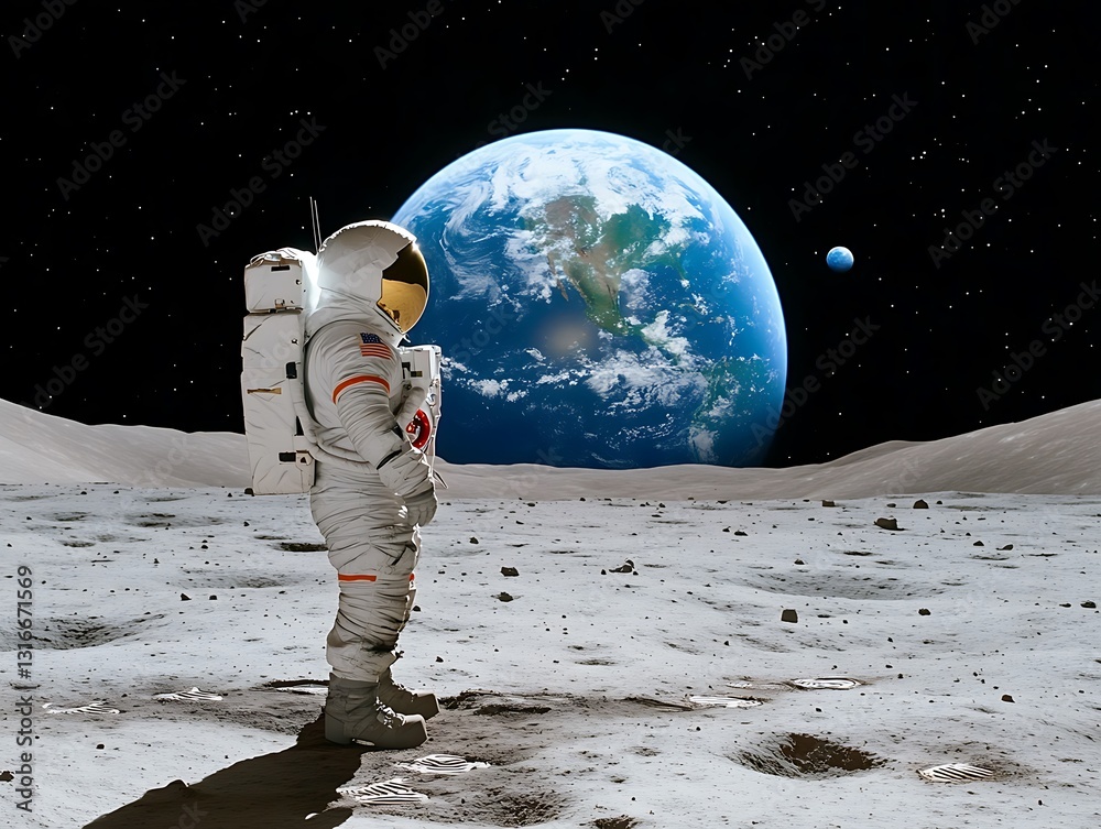 Obraz premium Astronaut exploring lunar surface moon science fiction image space cosmic perspective