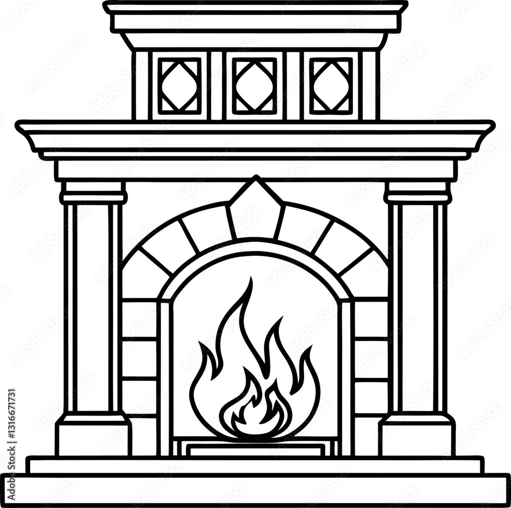 Fireplace vector silhouette line art Generative Ai Fireplace vector silhouette line art Generative Ai