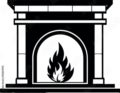 Fireplace vector silhouette line art Generative Ai