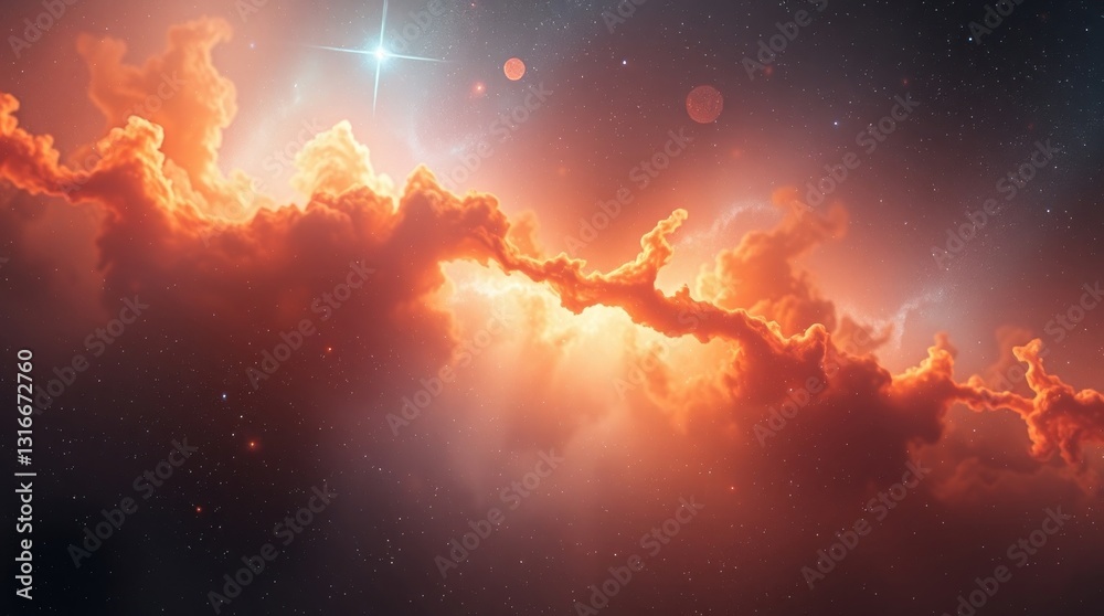 Fototapeta premium Dramatic Cloudscape with Red and Orange Hues in Outer Space View