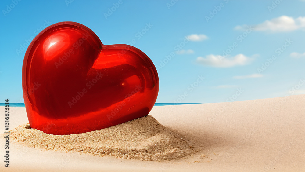 Fototapeta premium red heart on the sand