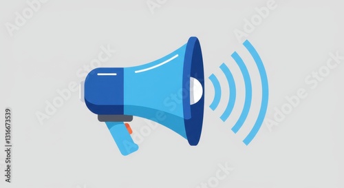 Flat Design Illustrated Megaphone Icon with Sound Waves
