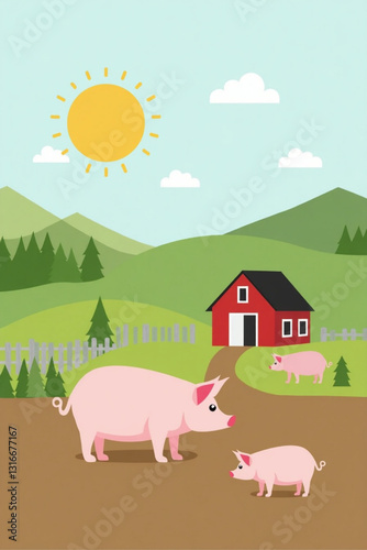 Ethical Pig Farming Vector Illustration, Humane Livestock Management Practices, Sustainable Agriculture, Happy Pigs, Responsible Food Production, Animal Welfare Advocacy Graphics