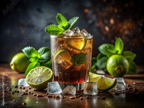 Sip summer's best: refreshing Cuba Libre with lime, mint, rum, and cola.  Perfect photography opportunity!