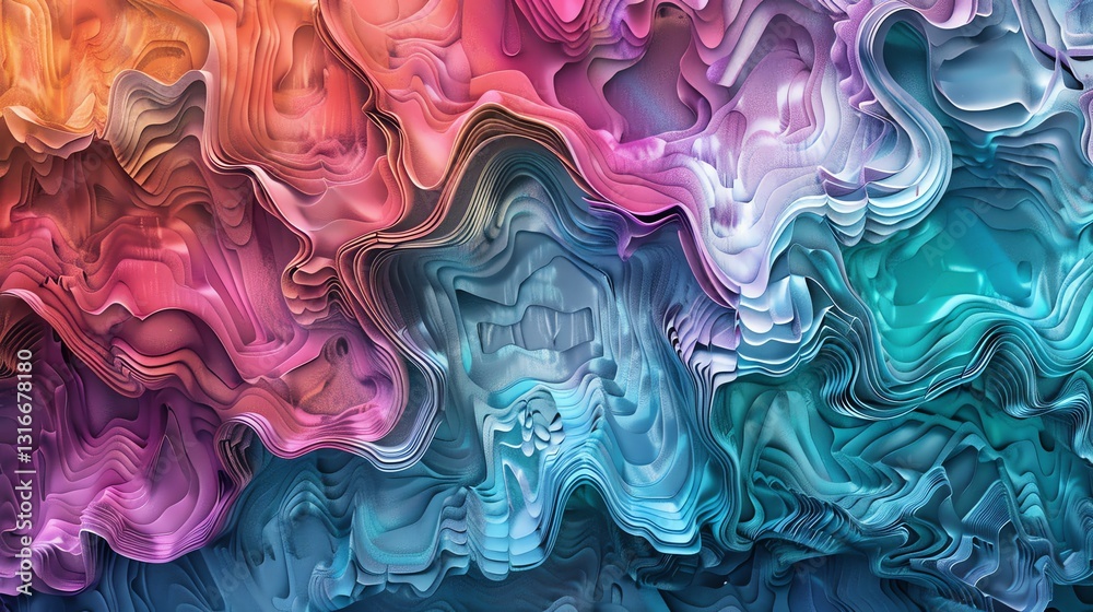 Obraz premium An abstract, colorful background of wavy, layered shapes.