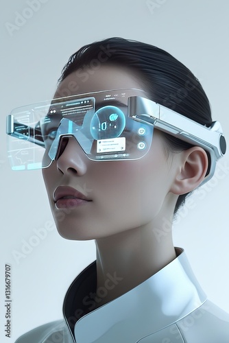 Futuristic AR Glasses with Holographic UI on White Background