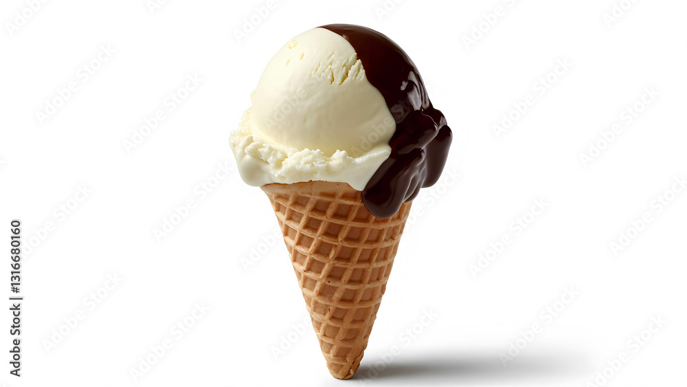 A double-scoop ice cream cone featuring vanilla and chocolate swirled together, melting slightly on the edges A double-scoop ice cream cone featuring vanilla and chocolate swirled together, melting slightly on the edges