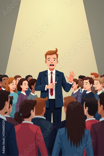 Political promises reaching diverse citizens overcoming barriers, vector illustration depicting a candidate connecting with the public during an election campaign, unity and hope.