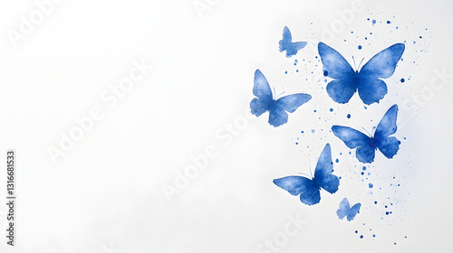 Royal blue butterflies flying in Chinese watercolor style with delicate brushstroke details and elegant composition.
