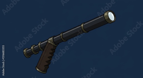 Minimalist Illustrated Spyglass with Leather Grip photo