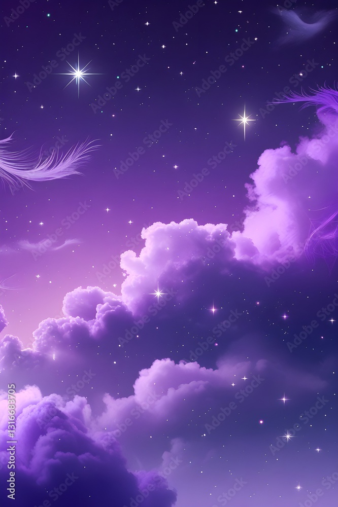 Naklejka premium Mystical Purple Gradient Sky with Moonlight, Stars, and Dreamy Clouds Phone Wallpaper 