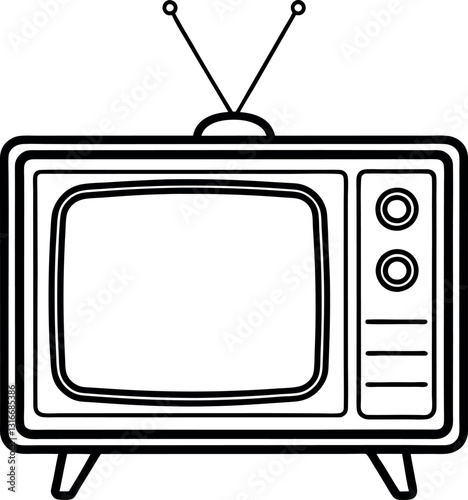 Retro TV with antenna vector silhouette line art 