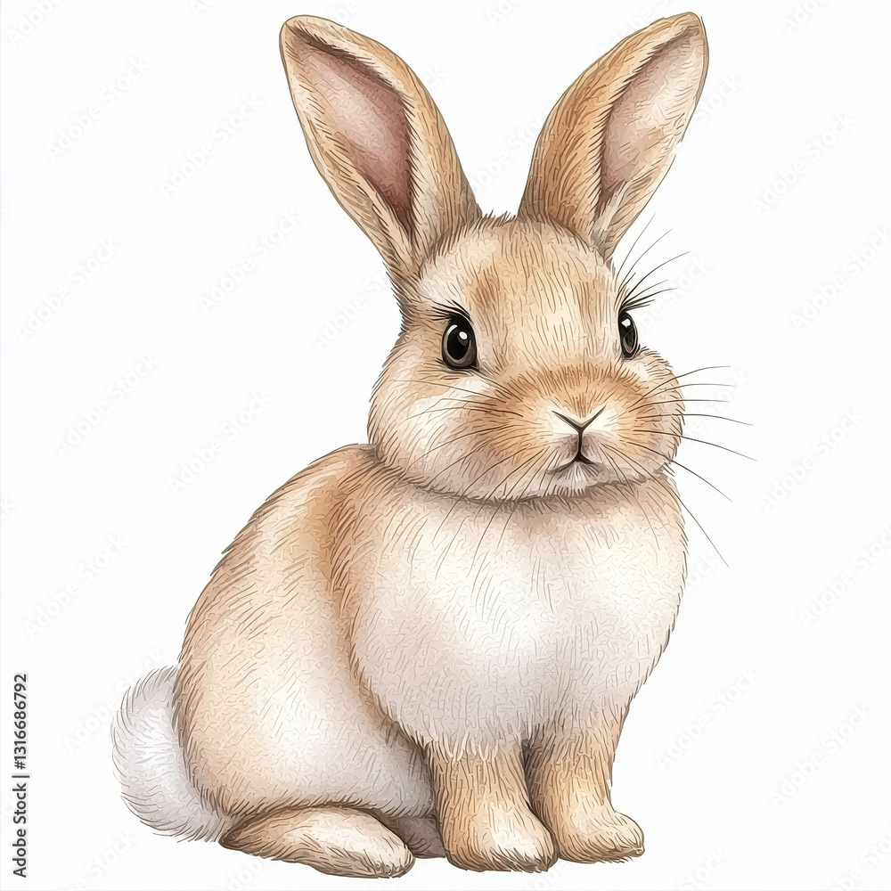 Obraz premium Adorable hand drawn watercolor bunny with soft fur and cute expression, Illustrated cute bunnies, Kawaii bunny Isolated design on white background For Rabbit Lovers and Easter