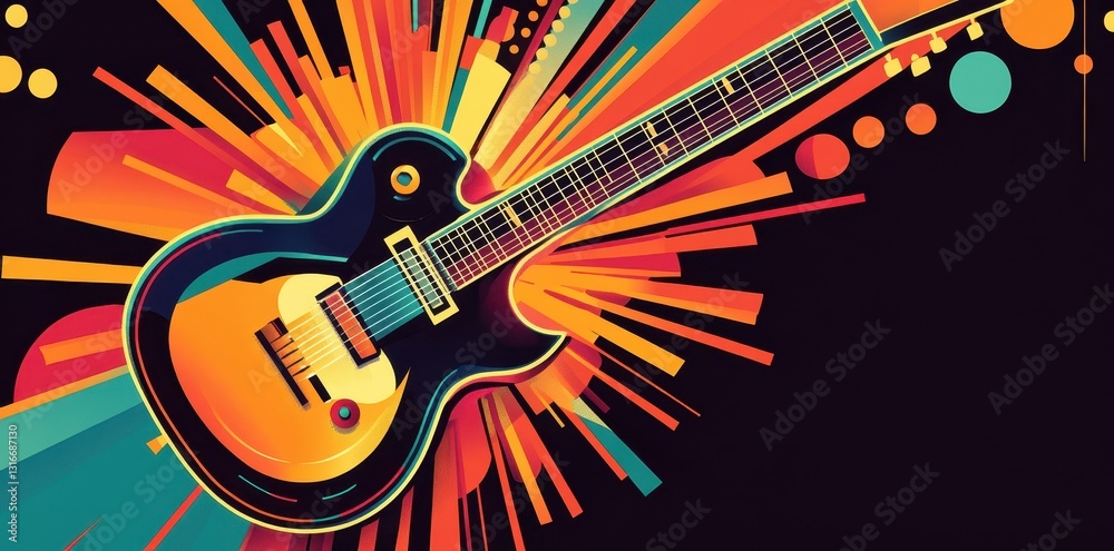 A colorful stylized depiction of a jazz electric guitar instrument A colorful stylized depiction of a jazz electric guitar instrument