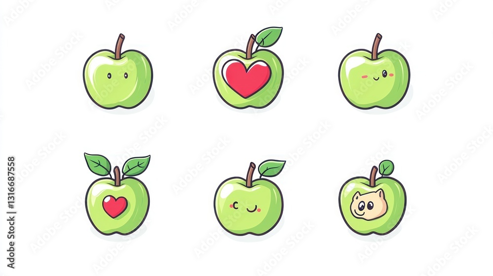 Cute cartoon apples with expressions and objects. Use Digital art illustration Cute cartoon apples with expressions and objects. Use Digital art illustration